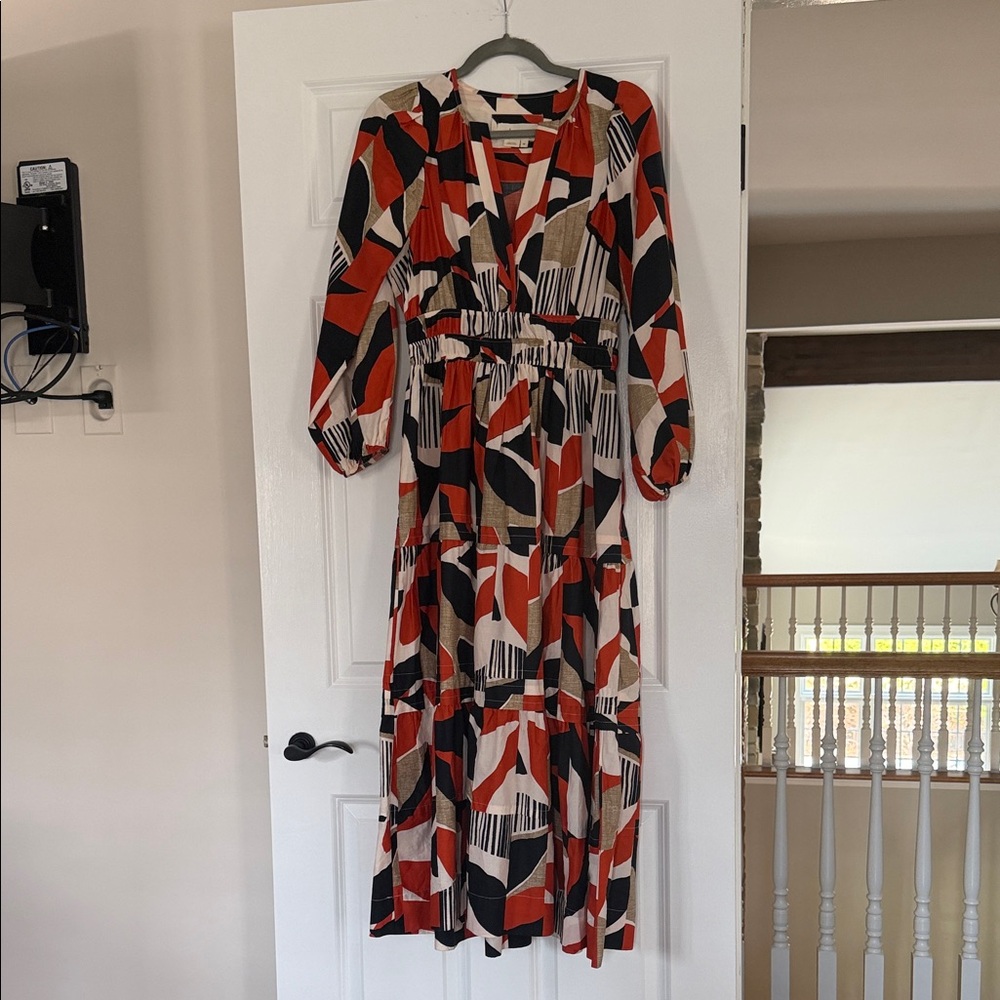 Anthropologie Cream black orange Geometric Maxi Dress